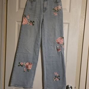 Fashion Nova Light Blue Floral Embroidered Jeans
